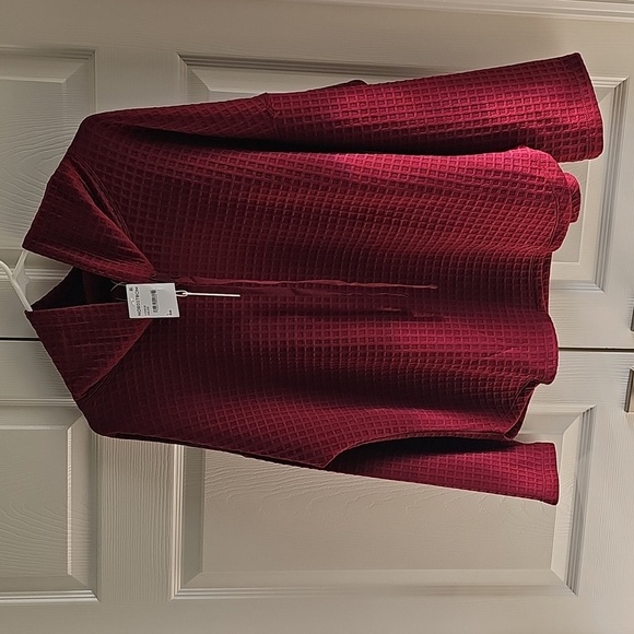 NWT Max Studio Funnel Neck Waffle Knit Drawstring Pullover Oxblood Large - Picture 12 of 15